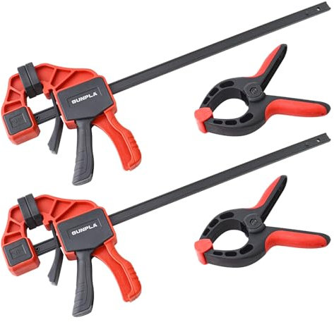 Gunpla 305 mm(12 in) Ratchet Bar Clamps Set, 440 mm Woodworking Spreader, 68 kg(150 lbs) Load, One-Handed Quick Grip Release and Clamp, with Spring Clamp Tools for Woodwork and DIY