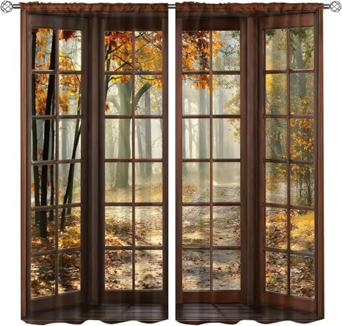 Blickdicht Gardinen Mit Ösen Waldlandschaft Lichtundurchlässig Verdunkelungsvorhänge Für Wohnzimmer, Schlafzimmer Und Kinderzimmer Moderner Digitaldruck 3D 150 (B) X 166 (H) cm - Vorhan 9426351947237