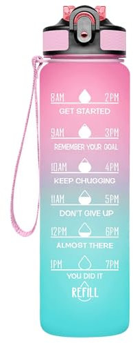 Borraccia sportiva in stile smerigliato, 907,2 g, senza BPA, con indicatore del tempo, a prova di perdite, per palestra, fitness, escursionismo, bicicletta, campeggio (G)