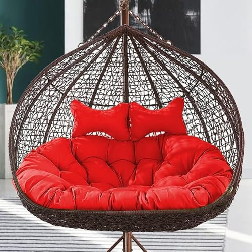 Doppel-Schaukelstuhl mit verstellbarem Kissen für drinnen und draußen, Garten, Balkon, großer Eierstuhl, Ersatzschaukel-Hängekorb, Rattanauflage, Sitzpolster, ideal für Entspannung und Komfort (Braun)