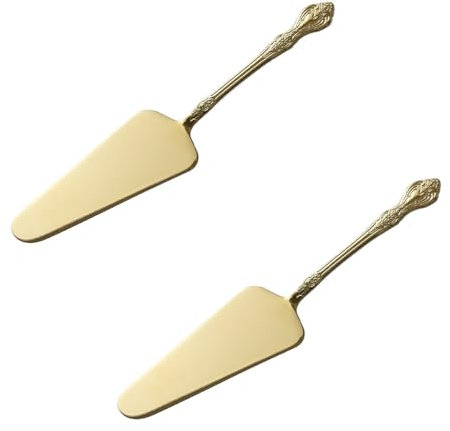 HAJHI Goffratura Manico Server per Torte Antiscivolo Acciaio Inossidabile Coltello da Torta Trasferimento Formaggio Lasagne Paletta per Torta Decorazione Dolci Matrimonio Festa(Golden,2pcs)