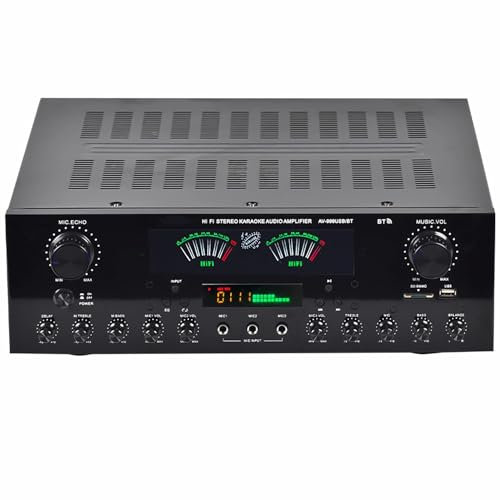 XUCS Stereo Audio Amplifier, 7 Channel 1200W High-Power Bluetooth 5.2 HiFi AV Amplifier, with Remote Control Support FM USB SD Cards, for Home Speakers and Karaoke