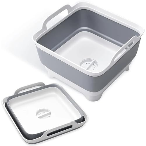 LIUHLFSR Panier d'égouttage 9L Collapsible Dish Tub Sink Folding Laundry Tub Folding Colander Fruits Vegetables Washing Drain Basket pour Le Lavage des Fruits et Légumes(Gray)