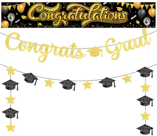 Graduation Deko Girlande,WideSmart Graduation Deko Glitzer Schwarz,Prüfung Bestanden Banner,für Abitur ABI Prüfungserfolge Bachelor Graduation Prüfung Bestanden Party Basteln Dekoration