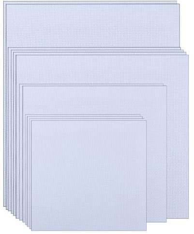 Yosugar 11CT - Set di 12 tessuti per punto croce, tessuto Aida, bianco, da ricamare, per lavori di cucito e tessuto fai da te, 2 pezzi da 30 x 45 cm, 4 pezzi da 30 x 30 cm, 2 pezzi da 25 x 25 cm, 4