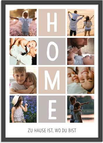 OWLBOOK® Fotocollage mit 8 Fotos & Text | HOME | Personalisierte Foto Geschenke zum Einzug | Einzugsgeschenke Geschenke zum Richtfest Zuhause | optional mit Bilderrahmen | Home | Papier