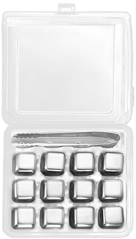 Paquete de 12 cubitos de hielo de acero inoxidable 304 para beber, cubos de hielo de metal, piedra de refrigeración para entusiastas del vino, accesorios