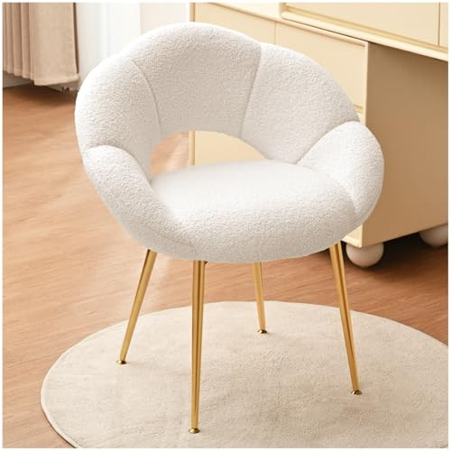 SUPPNEED Schminktisch Stuhl, Teddy-Stoff Relaxsessel & Lesesessel, Schminkstuhl in Blumenform, Luxus Loungesessel für Arbeitszimmer, Schlafzimmer, Wohnzimmer, Balkon (Teddy-Stoff, Beige)