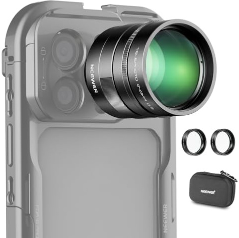 NEEWER 2x Converter with 200mm & 300mm Macro Lenses for Phone Camera Telephoto Lens Only, 7 Elements in 5 Groups, 17mm Thread Compatible with iPhone Android Samsung Xiaomi Phone Cage/Case, LS-79