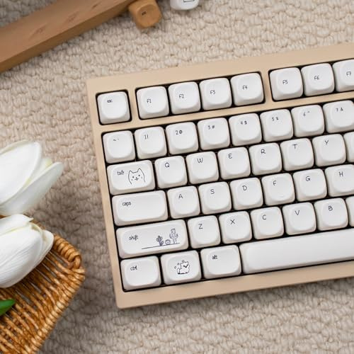 SUEHIODHY MOA Profile Keycaps, Yellow PBT Keycaps, Cute Dye-Sublimation Keyboard Caps Set, Custom Round Key Cap for 61/64/68/84/87/100/104/108 Cherry MX Mechanical Keyboards
