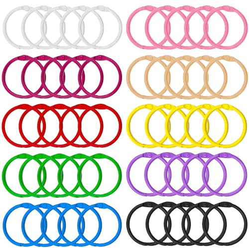 50Pcs Binder Rings,30mm Metal Binding Rings, Colorful Loose Leaf Binders for Flash Cards, Index Cards,Book,Keychains,Book Rings Paper Rings Metal Ring for Home Office School, 10 Colors
