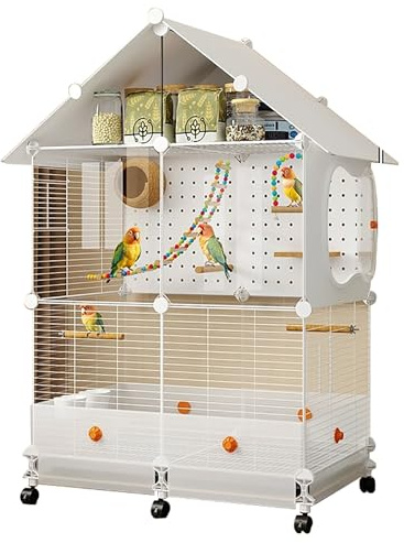 Großer Vogelkäfig für Papageien – geräumige Voliere für Sonnensittich, Sittich, Finken, Grünwangenbaum und Lovebird mit funktionalem Dach-Design