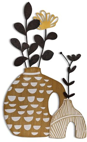 WVOPIAHY Rustikale Wanddekoration, Metall und Holz Vase mit Blumen, Boho-Stil, Braun und Gold, 41,2 x 25,5 cm, Rustikale Wandkunst Dekor Für Schlafzimmern Wohnzimmern Fluren Büros Hotels Wand Dekor