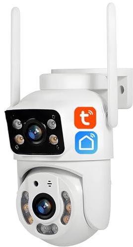KEYQEEN Caméra IP Tuya PTZ WiFi à Double Objectif 5MP+5MP, Vision Nocturne, Suivi Automatique, Audio bidirectionnel et Surveillance vidéo,Camera+64g