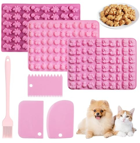 7 Pcs Backmatte Hundekekse, Silikon Hundekekse Backform Mit Bürsten und Teigmesser, Tiere-, Klauen-, Fruchtformen Leicht zu Reinigende Backmatten für DIY HaustierSnack, Süßigkeiten, Kekse, BPA-Frei