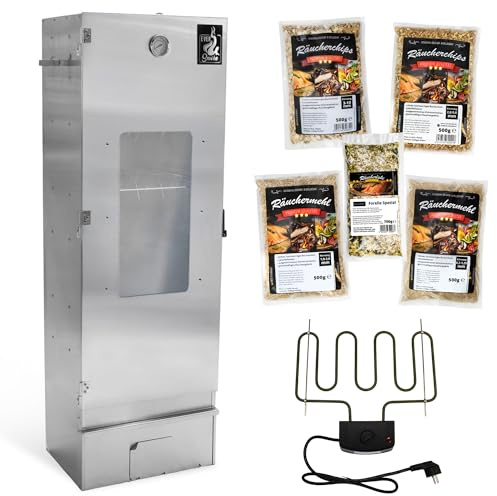 Eversmoke Räucherofen Excellent II Large Edelstahl | Räucher Starter Set, Sichtscheibe, Thermometer & Zubehör, Für Fisch, Fleisch & Käse, Starterset + elektrisches Heizelement