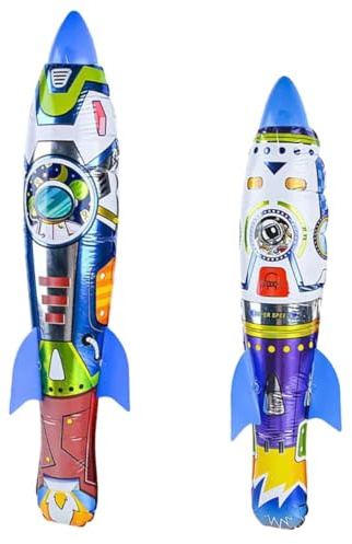 Toyvian Giocattoli Gonfiabili a Forma di Razzo 2 Pezzi Giocattolo da Esterno per Razzi da Lancio a Mano Colorati per Feste e Regali All’Aperto 63 CM + 55 CM Materiale Resistente e