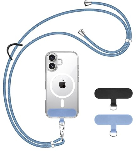 Wanme Crossbody Phone Lanyard Strap with 2 Patches and 1 Glasses Clip, Adjustable Nylon Neck Strap with Patch Necklace Phone Compatible with iphone/Samsung Smartphones