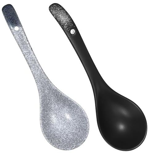 ANDRESLAD 2 Cucharones Grandes de Cerámica para Sopa, Cucharas Sopera Mango Largo en Colores Azul Marino y Azul Cobalto, Utensilios para Servir en Cocina y Restaurante