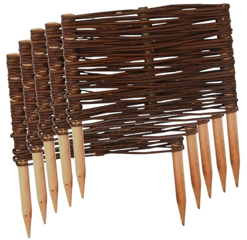 Creative Cooper Lot de 5 clôtures de jardin en osier fabriquées à la main - Bordure de jardin et bordure de plantes en saule naturel imprégné - 20 x 30 cm