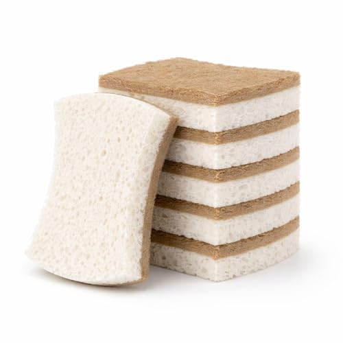 6 Piezas Estropajo Cocina, Estropajo Natural, Estropajos Ecológicos de Fibra de Coco y Celulosa, Esponjas de Limpieza Natural para Cocina, Biodegradables y Antiarañazos para Platos y Sartenes