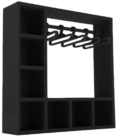 EMUKOEP Puppenkleiderschrank, Mini-Puppenkleiderschrank-Set mit 10 Kleiderbügeln Zur Aufbewahrung von Puppenkleidung, Schmuck und Accessoires, Offene Präsentationsbox für Puppenha (Schwarz)