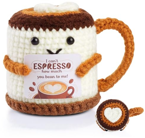AWARDSEN Positive Crochet Coffee Cup emotional support Gift Coffee Lover Gifts for Women Cute Stuff for Women