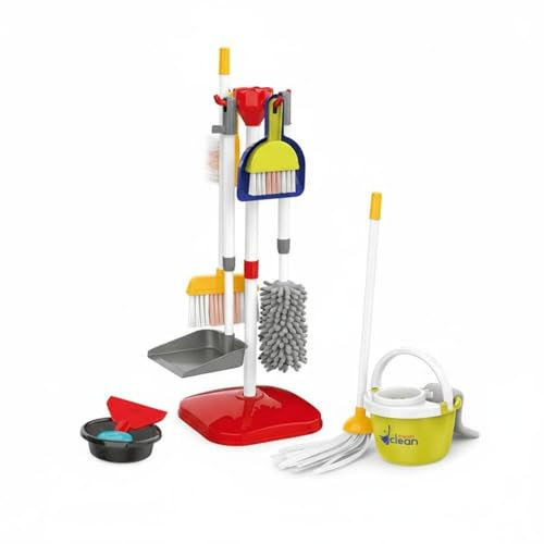 PETSOLA Aspiradora Infantil Set de Limpieza Escoba Recogedor Balde Cepillo Simulación Realista Fomenta Aprendizaje Adecuado para Niños Pequeños Actividades en el Hogar , Rojo Set 667-74