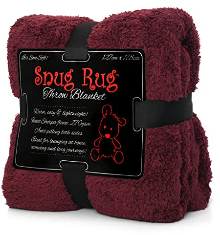 Snug Rug Special Edition filtar lyxig sherpa fleece 127 x 178 cm (50 x 70 tum) soffa filt (mullbärsröd)