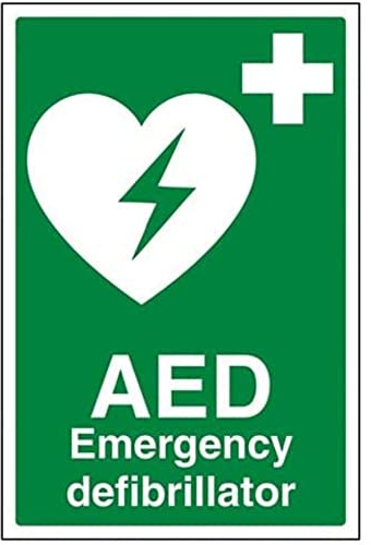 vsafety 31034 au-r AED Notfall Defibrillator Erste Hilfe Allgemeine-Zeichen, starrer Kunststoff, Porträt, 200 mm x 300 mm, grün