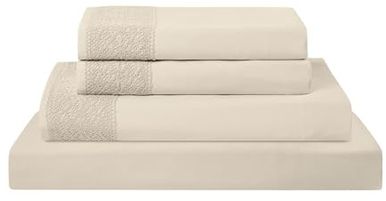 Modern Threads Pacific Coast Textiles 4 PIECE CROCHET LACE MICROFIBER SHEET SET LINEN QUEEN, Microfibre