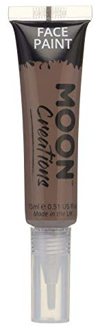 Moon Creations Tubos de pintura facial y corporal con pincel aplicador | Sin crueldad | Pintura facial para niños, adultos, disfraces, festivales, Halloween Marrón 15ml