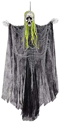 Amakando Hängefigur Grim Reaper / 110 cm in schwarz und neon-grün/Angsteinflößende Raum-Deko Gevatter Tod/Ideal zu Halloween & Walpurgisnacht
