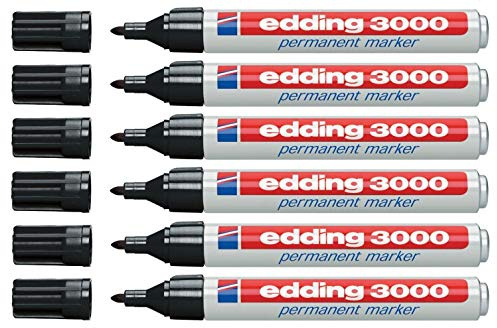 Edding 3000 Permanentmarker, Schwarz, 3er-Pack (6er-Pack, Schwarz)