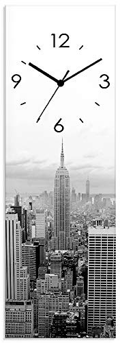 ARTLAND Wanddeko Wanduhr ohne Tickgeräusche Glas Quarzuhr 20x60 cm Rechteckig Lautlos New York Skyline Städte USA Amerika Manhattan Modern S7MH