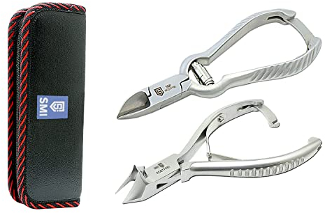 SMI 2 Stück Fußnagelzange kopfschneider fussnagelzange kopfzange fußnagelschere nagelzange für eingewachsen und dicke nägel edelstahl fußnagelknipser für zehennägel und fußnägel mit etui Silber