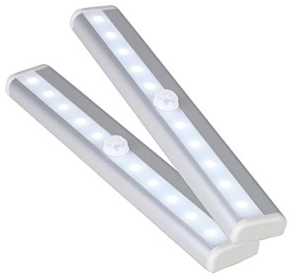 WedDecor Under Cabinet Light Wireless PIR Motion Sensor LED with Magnetic Strip Battery Operated for Cupboard, Kitchen, Bookcase, Stairs, Drawer, Warm White, 2pcs