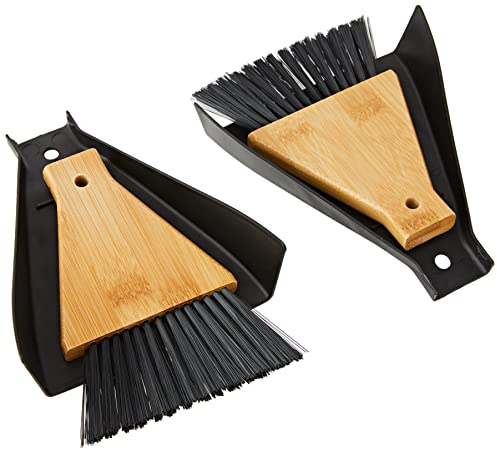 Relaxdays Spazzole Raccogli Briciole, Set da 2, Scopetta & Palettina da Tavolo, Cucina, Bambù & Plastica, Naturale/Nero