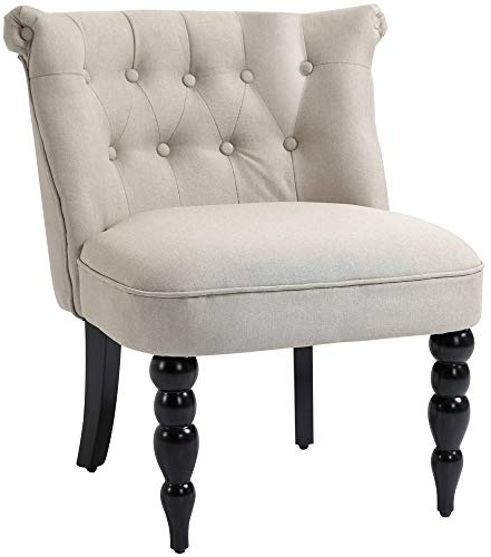 HOMCOM Relaxsessel Vintage Ruhesessel Relaxstuhl Polstersessel Esszimmerstuhl Leinenbezug Holzgestell Beige+Schwarz 67 x 67 x 78 cm