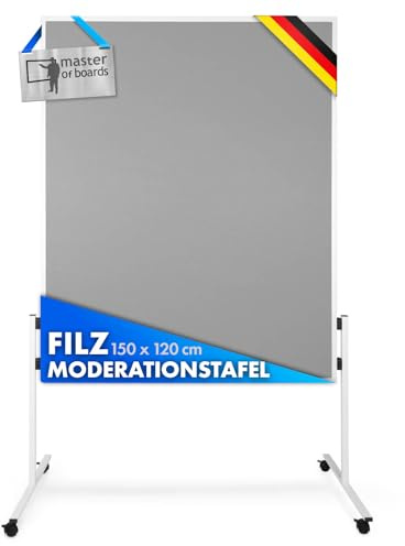 Floordirekt Filz Moderationstafel Metaplanwand mit feststellbaren Rollen | Filztafel Pinnwand | Moderationswand Doppelseitig nutzbar | Stabiler Metallrahmen (150 x 120 cm, Grau)