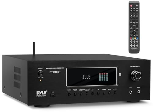 Pyle 1000W Bluetooth Home Theater Receiver - 5.2 Channel Surround Sound Stereo Amplifier System with 4K Ultra HD, 3D Video & Blu-Ray Video Pass-Through Supports, HDMI/MP3/USB/AM/FM Radio - Pyle, Black