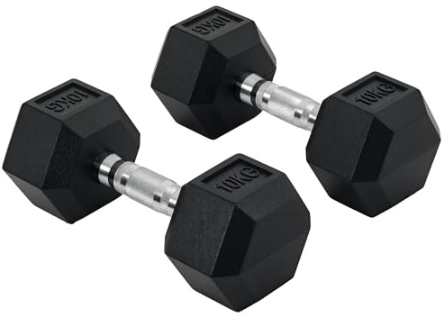 HOMCOM Ensemble d'haltères courtes total 2 x 10 Kg, haltères musculation fitness pour homme et femme, entraînement musculaire & haltérophilie - métal caoutchouc noir