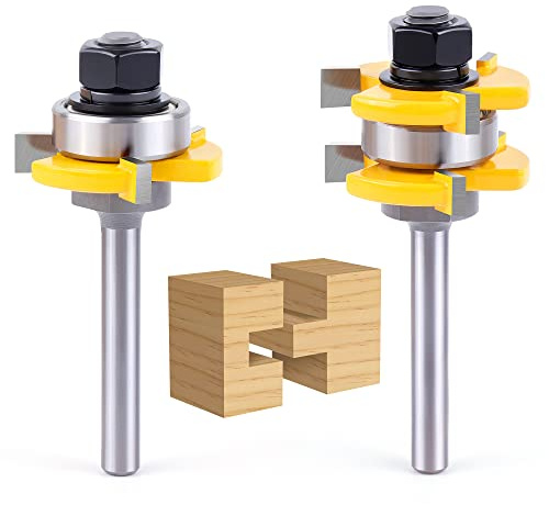 Newdeli - Set di punte per fresa a linguetta e scanalatura, con codolo da 6,35 mm, 3/4, 3 denti, a forma di T, per la lavorazione del legno, per porte, cassetti, mensole e altro ancora