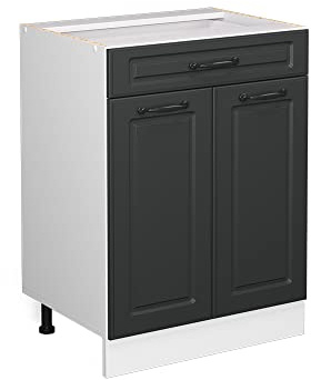 Vicco Kitchen base cabinet Raul, Anthracite country house/White, 60 cm with drawer, without worktop