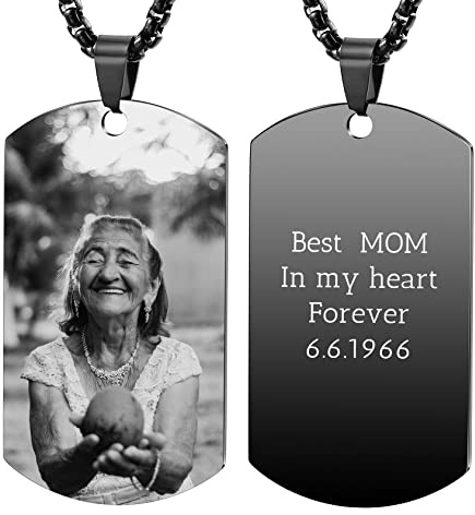 OTXIXTO Collana con Ciondolo con Piastrina per Cani Personalizzata con Incisione di Testo/Immagine Colorata/in Bianco e Nero per Gioielli in Acciaio Inossidabile da Uomo e Donna, con Portachiavi