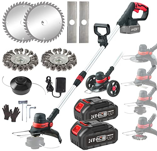 Garden Strimmer Cordless Strimmer BRUSHLESS Cordless Strimmer with Blades, 24V Battery Strimmers Cordless for Makita Battery, Electric Brush Cutter with WHEELS, CUTTING 30CM Garden Lawn Edger Tool