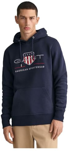 GANT Herr Reg Archive Shield Hoodie Huvtröja, Kvällsblå, L