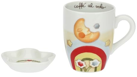 THUN - Mug con Poggia Bustina in Porcellana, Linea Bosco Magico, Capacità 300ml, Ø 8.5