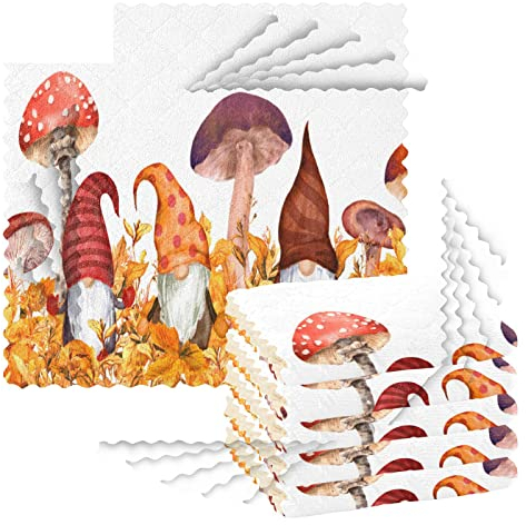 Küchen-Geschirrtücher, 6 Stück, Reinigungstücher zum Trocknen von Geschirr, Schrubben, Waschlappen für Spüle, Kochen, Backtisch, 27,9 x 27,9 cm, Zwerge, Pilze, Herbstblätter, Gras