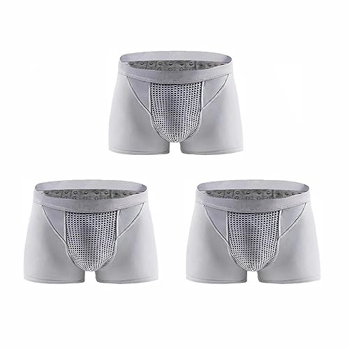 Men's High Stretch Inner Pants Magnetic Therapy Energetic Boxer Brief Enlargement Health Care Underwear Soft Panties (Color : Gray, Size : Large)